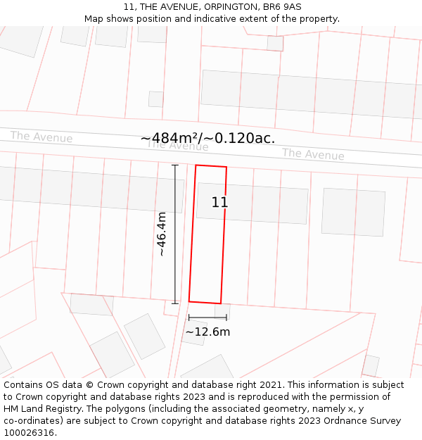 11, THE AVENUE, ORPINGTON, BR6 9AS: Plot and title map