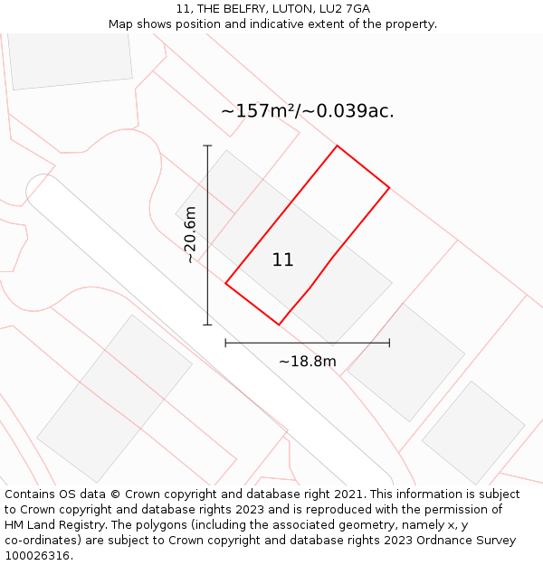 11, THE BELFRY, LUTON, LU2 7GA: Plot and title map