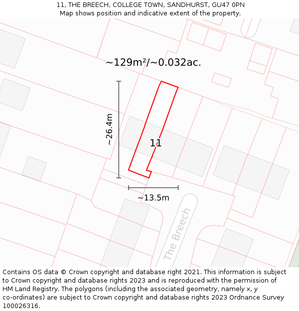 11, THE BREECH, COLLEGE TOWN, SANDHURST, GU47 0PN: Plot and title map