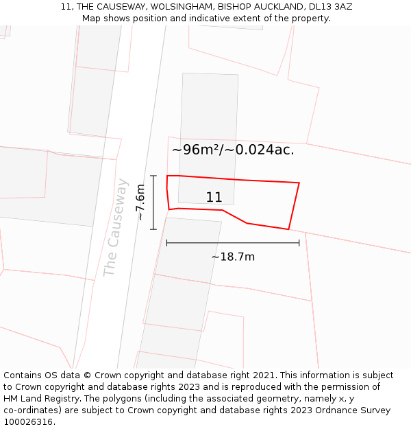 11, THE CAUSEWAY, WOLSINGHAM, BISHOP AUCKLAND, DL13 3AZ: Plot and title map