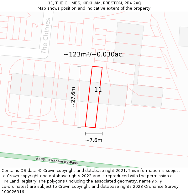 11, THE CHIMES, KIRKHAM, PRESTON, PR4 2XQ: Plot and title map