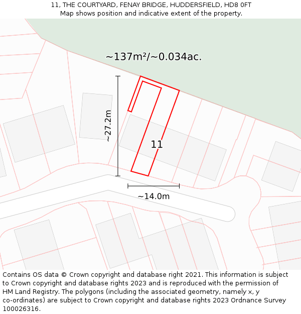 11, THE COURTYARD, FENAY BRIDGE, HUDDERSFIELD, HD8 0FT: Plot and title map