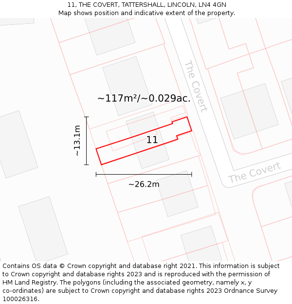 11, THE COVERT, TATTERSHALL, LINCOLN, LN4 4GN: Plot and title map
