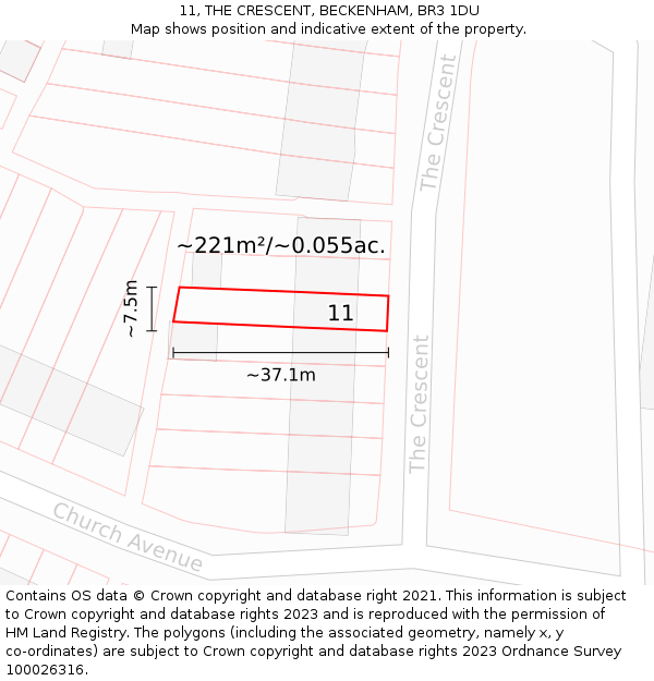 11, THE CRESCENT, BECKENHAM, BR3 1DU: Plot and title map