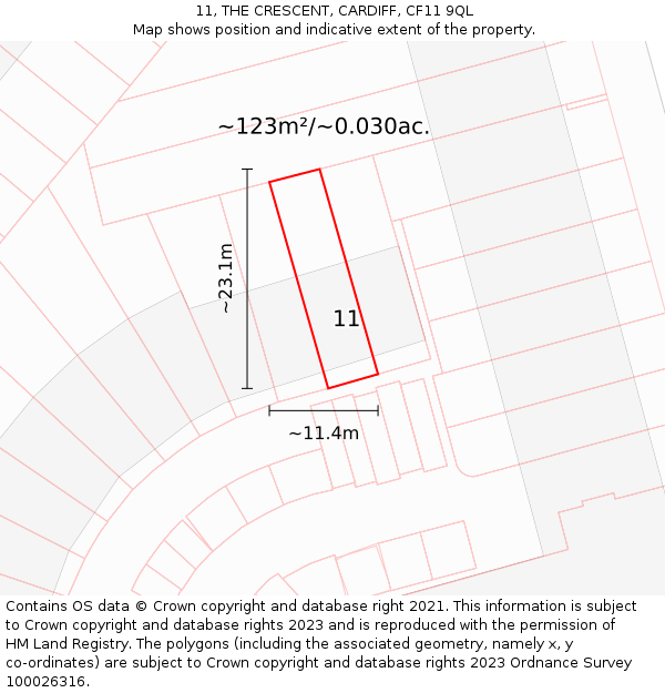 11, THE CRESCENT, CARDIFF, CF11 9QL: Plot and title map