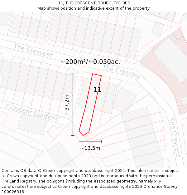 11, THE CRESCENT, TRURO, TR1 3ES: Plot and title map