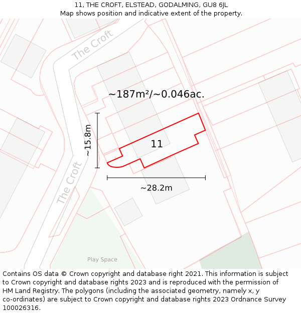 11, THE CROFT, ELSTEAD, GODALMING, GU8 6JL: Plot and title map