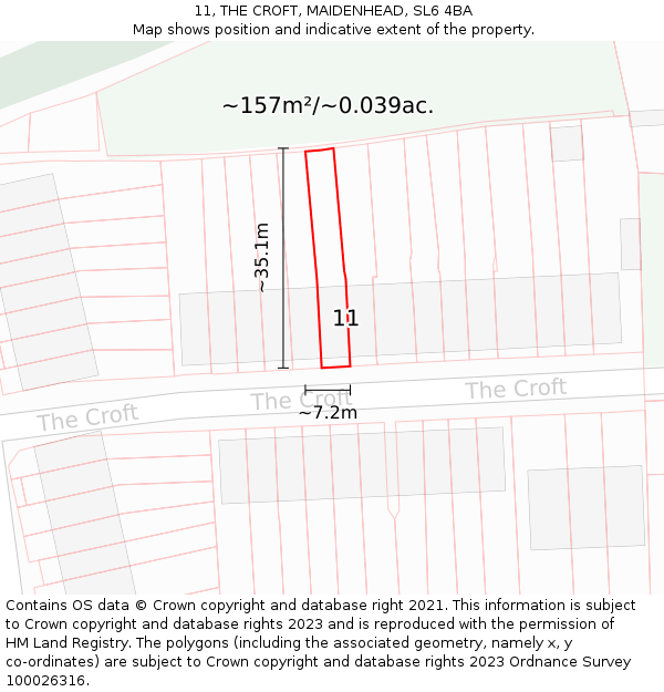11, THE CROFT, MAIDENHEAD, SL6 4BA: Plot and title map