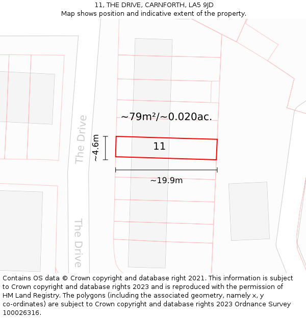 11, THE DRIVE, CARNFORTH, LA5 9JD: Plot and title map