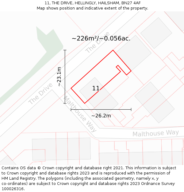11, THE DRIVE, HELLINGLY, HAILSHAM, BN27 4AF: Plot and title map