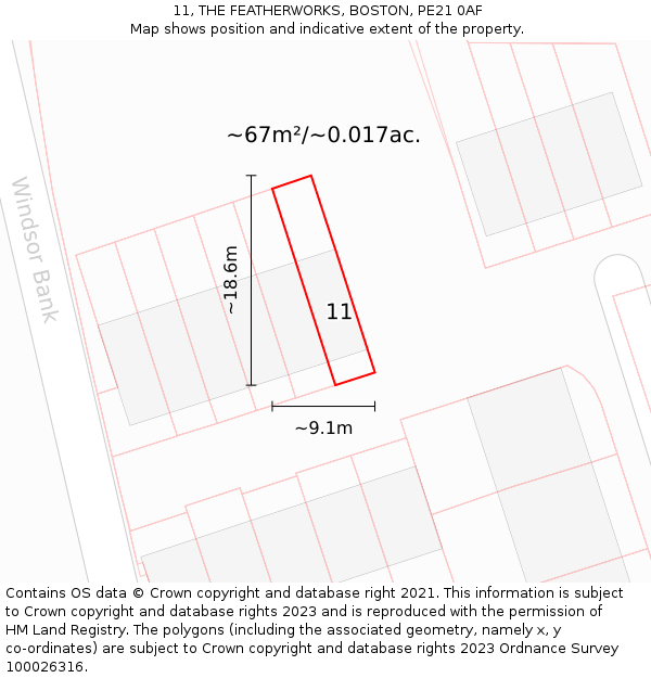 11, THE FEATHERWORKS, BOSTON, PE21 0AF: Plot and title map