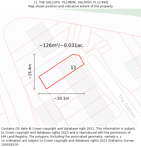 11, THE GALLOPS, PILLMERE, SALTASH, PL12 6WQ: Plot and title map