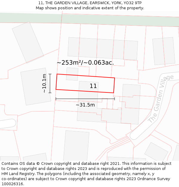 11, THE GARDEN VILLAGE, EARSWICK, YORK, YO32 9TP: Plot and title map