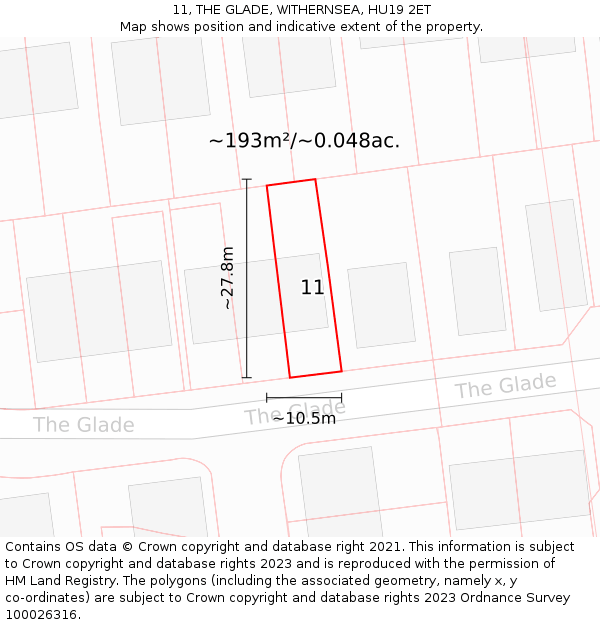 11, THE GLADE, WITHERNSEA, HU19 2ET: Plot and title map