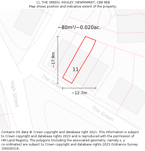 11, THE GREEN, ASHLEY, NEWMARKET, CB8 9EB: Plot and title map