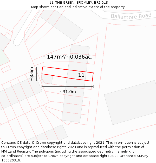 11, THE GREEN, BROMLEY, BR1 5LS: Plot and title map