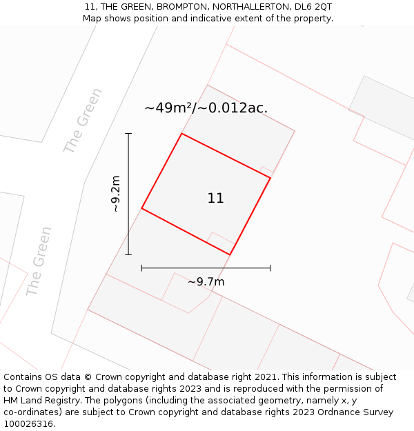 11, THE GREEN, BROMPTON, NORTHALLERTON, DL6 2QT: Plot and title map