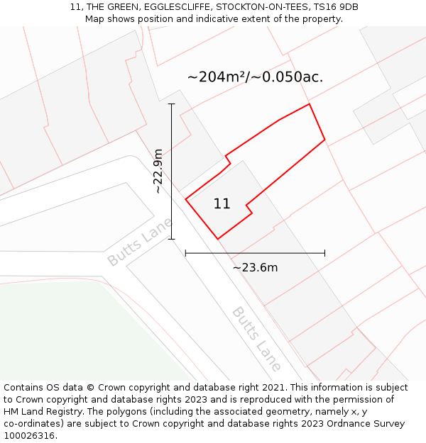 11, THE GREEN, EGGLESCLIFFE, STOCKTON-ON-TEES, TS16 9DB: Plot and title map