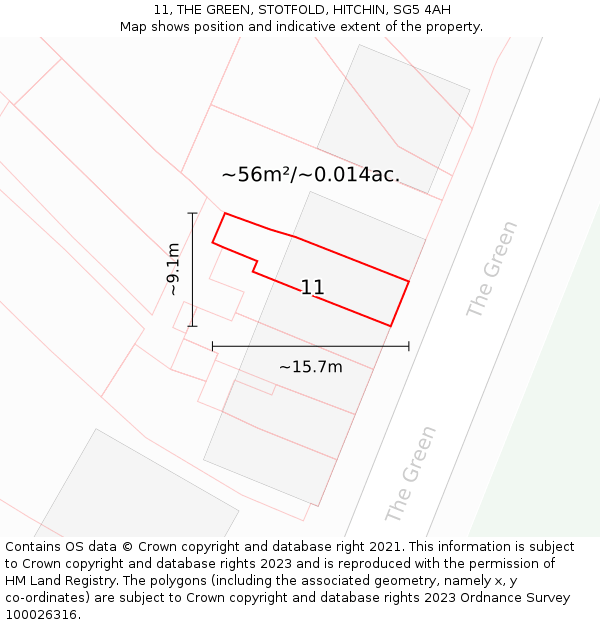 11, THE GREEN, STOTFOLD, HITCHIN, SG5 4AH: Plot and title map