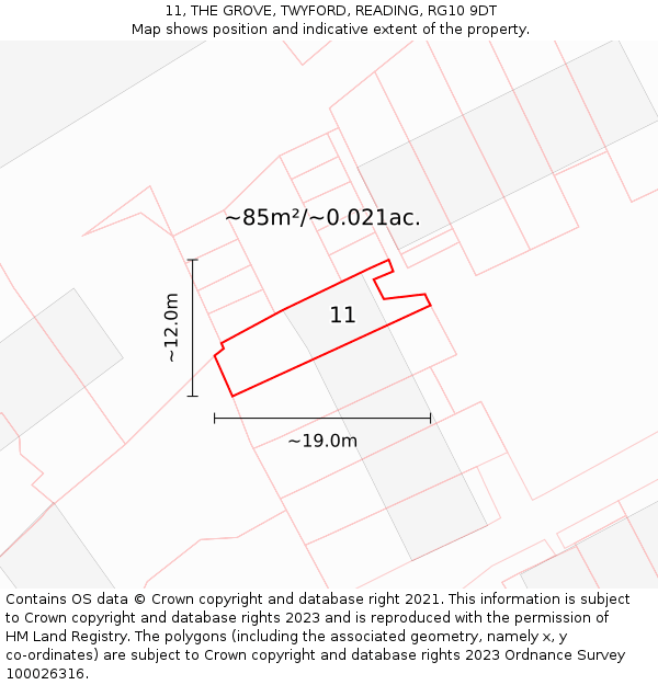 11, THE GROVE, TWYFORD, READING, RG10 9DT: Plot and title map