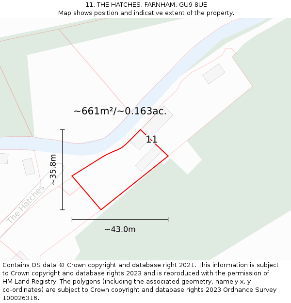 11, THE HATCHES, FARNHAM, GU9 8UE: Plot and title map