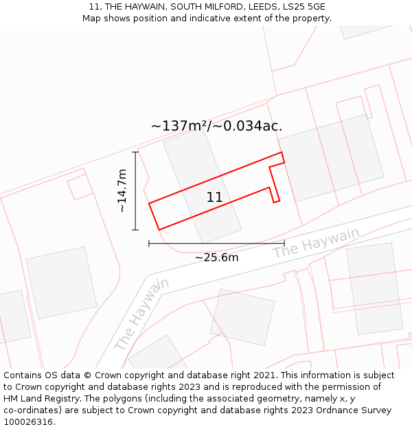 11, THE HAYWAIN, SOUTH MILFORD, LEEDS, LS25 5GE: Plot and title map