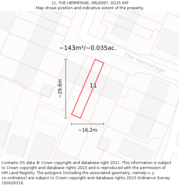 11, THE HERMITAGE, ARLESEY, SG15 6XF: Plot and title map