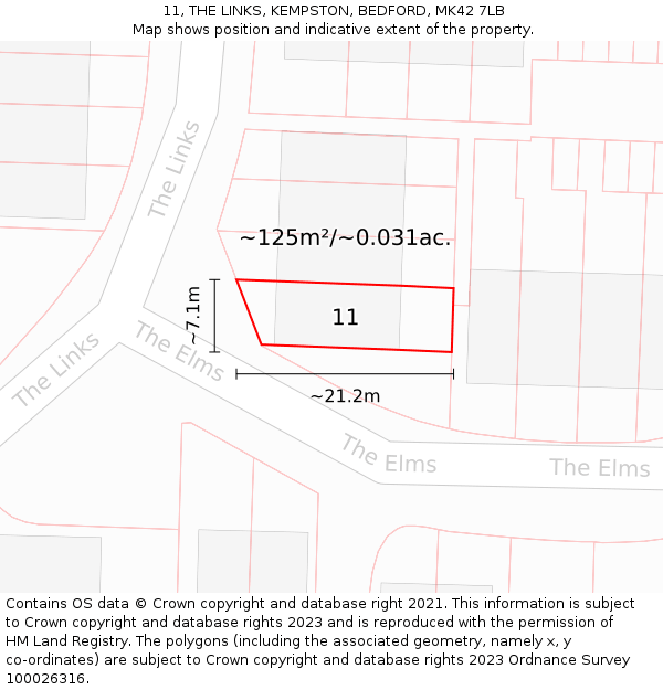 11, THE LINKS, KEMPSTON, BEDFORD, MK42 7LB: Plot and title map