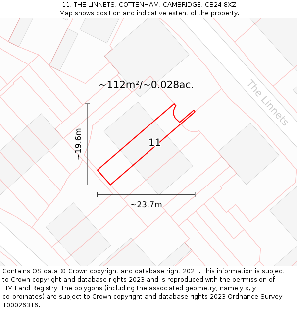 11, THE LINNETS, COTTENHAM, CAMBRIDGE, CB24 8XZ: Plot and title map