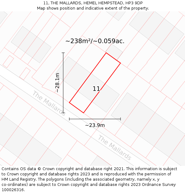 11, THE MALLARDS, HEMEL HEMPSTEAD, HP3 9DP: Plot and title map