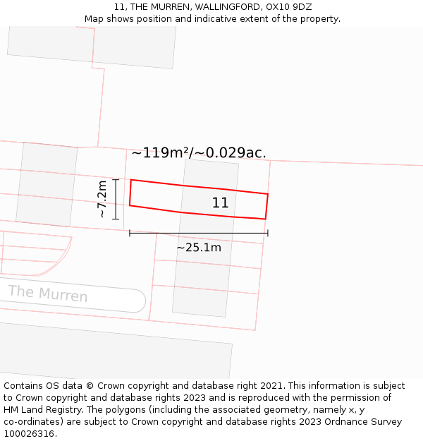 11, THE MURREN, WALLINGFORD, OX10 9DZ: Plot and title map