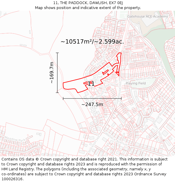 11, THE PADDOCK, DAWLISH, EX7 0EJ: Plot and title map