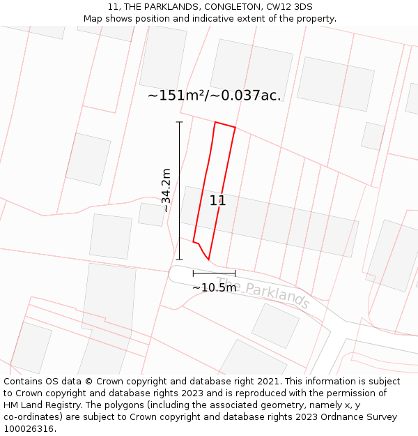 11, THE PARKLANDS, CONGLETON, CW12 3DS: Plot and title map