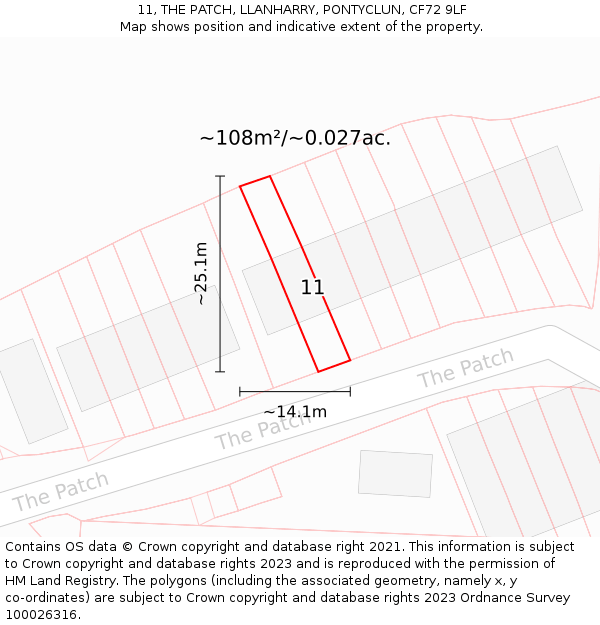 11, THE PATCH, LLANHARRY, PONTYCLUN, CF72 9LF: Plot and title map