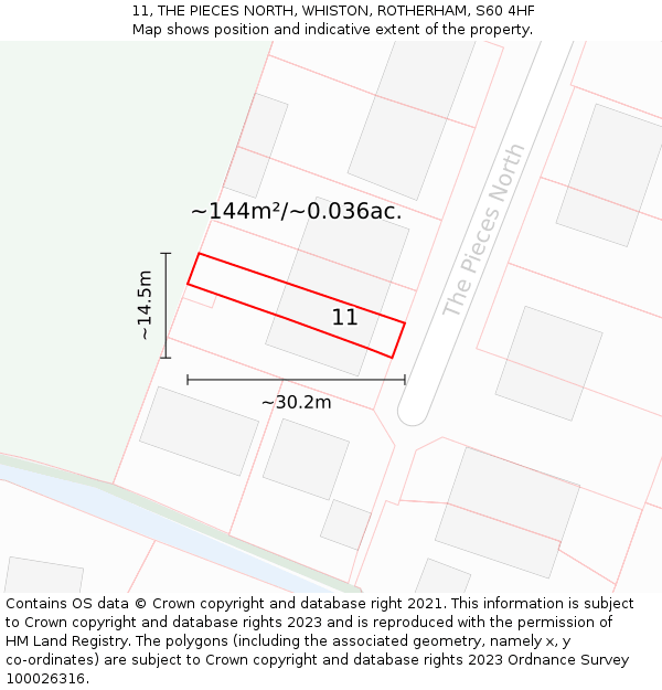 11, THE PIECES NORTH, WHISTON, ROTHERHAM, S60 4HF: Plot and title map