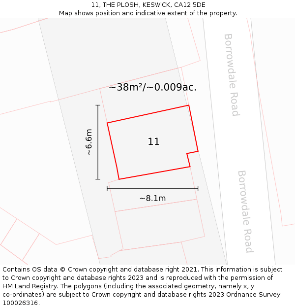 11, THE PLOSH, KESWICK, CA12 5DE: Plot and title map