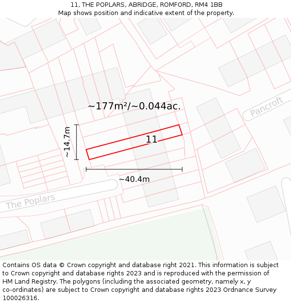 11, THE POPLARS, ABRIDGE, ROMFORD, RM4 1BB: Plot and title map