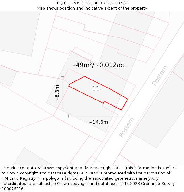 11, THE POSTERN, BRECON, LD3 9DF: Plot and title map