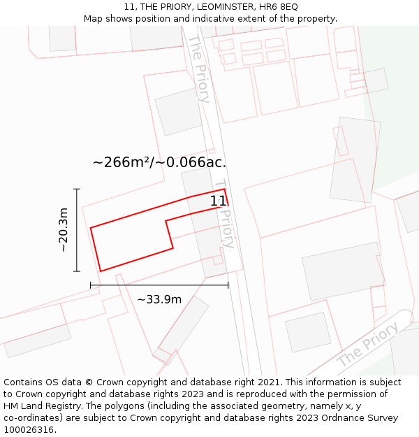 11, THE PRIORY, LEOMINSTER, HR6 8EQ: Plot and title map