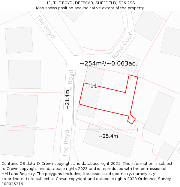 11, THE ROYD, DEEPCAR, SHEFFIELD, S36 2SS: Plot and title map