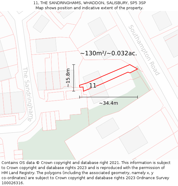 11, THE SANDRINGHAMS, WHADDON, SALISBURY, SP5 3SP: Plot and title map