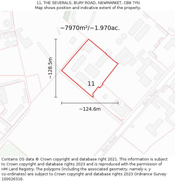 11, THE SEVERALS, BURY ROAD, NEWMARKET, CB8 7YN: Plot and title map