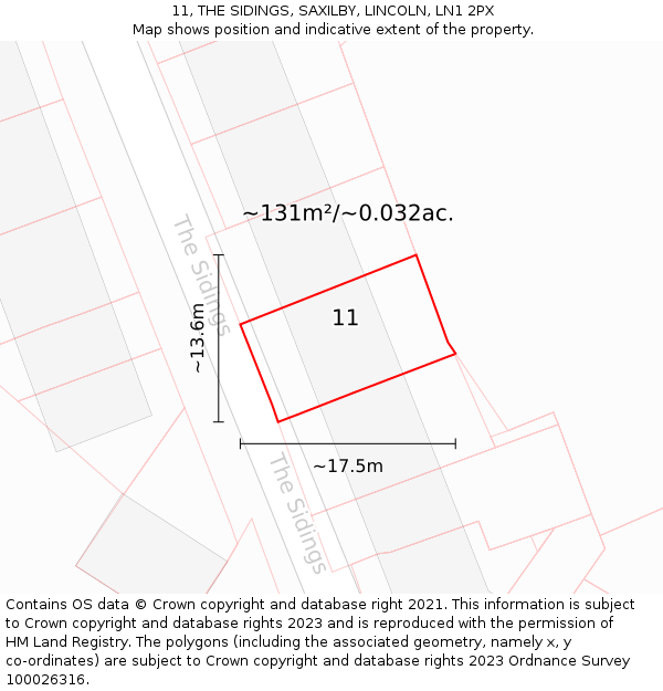11, THE SIDINGS, SAXILBY, LINCOLN, LN1 2PX: Plot and title map