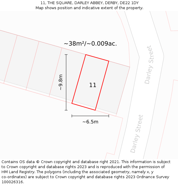 11, THE SQUARE, DARLEY ABBEY, DERBY, DE22 1DY: Plot and title map