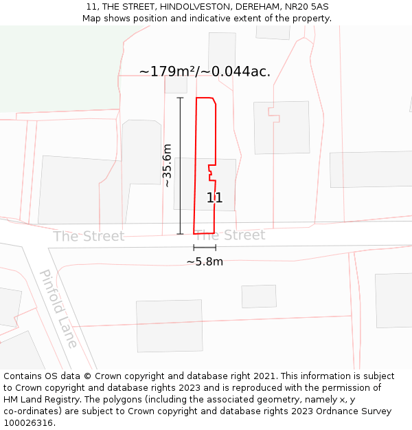 11, THE STREET, HINDOLVESTON, DEREHAM, NR20 5AS: Plot and title map