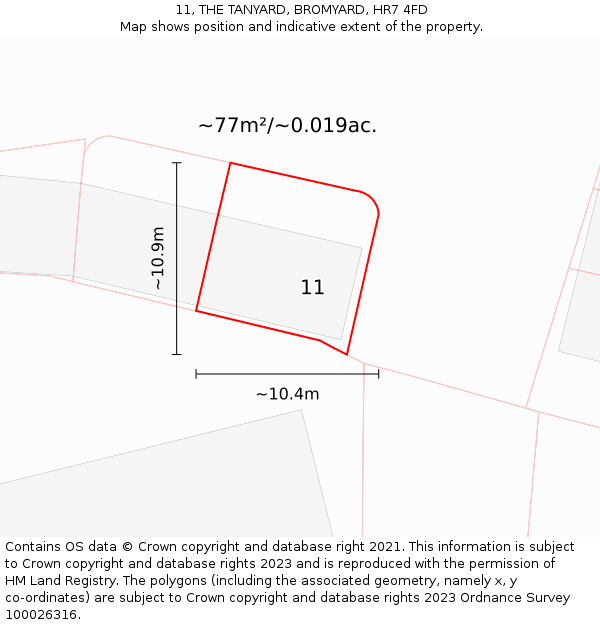 11, THE TANYARD, BROMYARD, HR7 4FD: Plot and title map