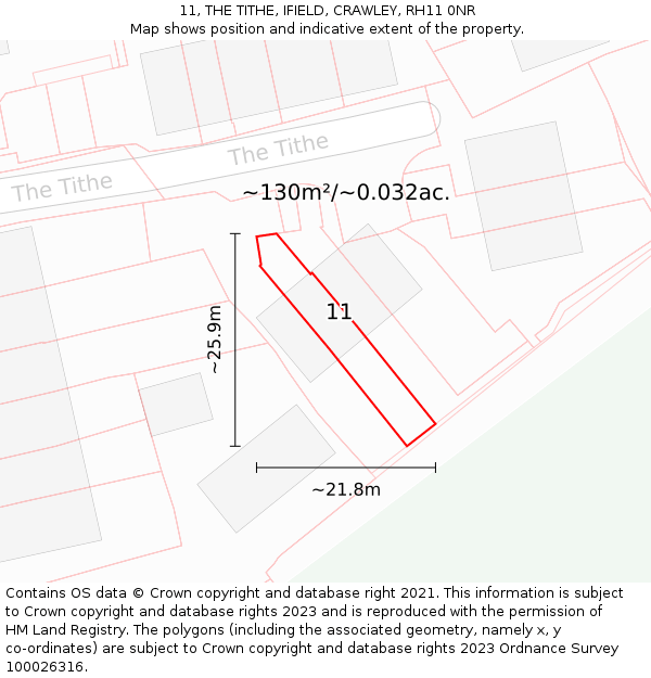 11, THE TITHE, IFIELD, CRAWLEY, RH11 0NR: Plot and title map