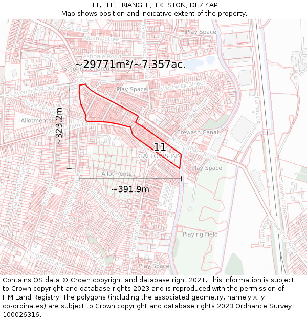 11, THE TRIANGLE, ILKESTON, DE7 4AP: Plot and title map