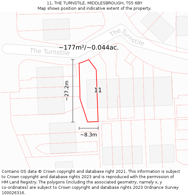 11, THE TURNSTILE, MIDDLESBROUGH, TS5 6BY: Plot and title map