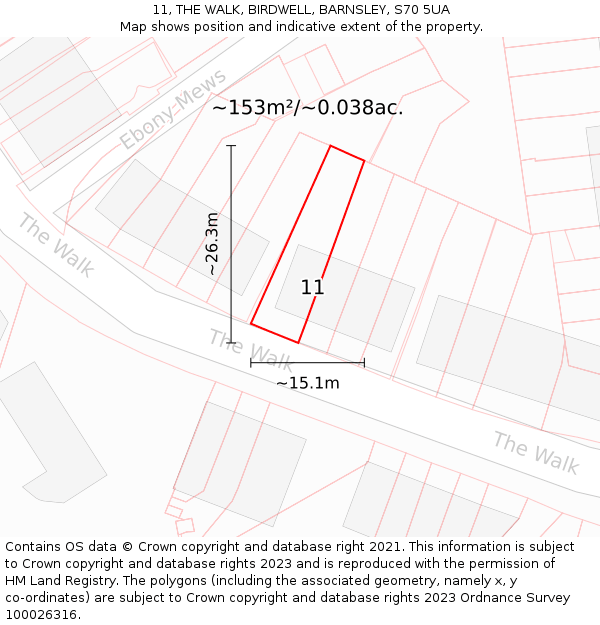 11, THE WALK, BIRDWELL, BARNSLEY, S70 5UA: Plot and title map